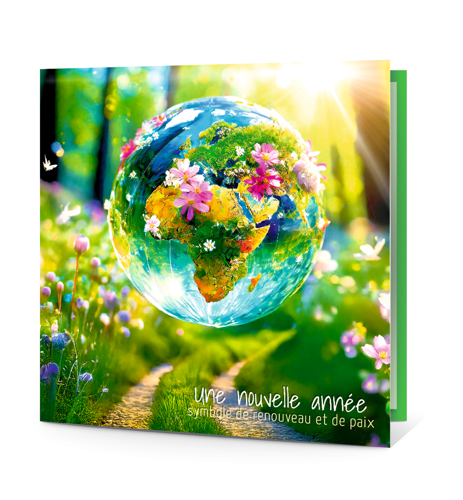 Carte de voeux planète fleurie
