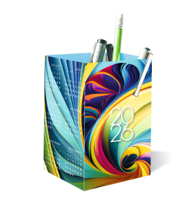 Carte de vœux boîte à crayons calendrier 2026