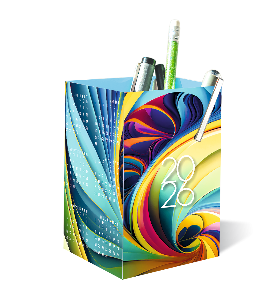 Carte de vœux boîte à crayons calendrier 2026