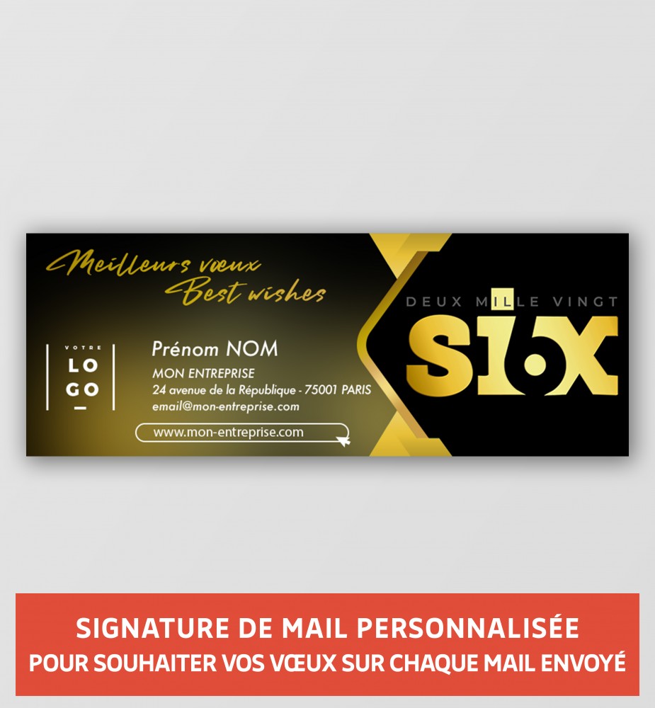 Signature de mail personnalisée pour des vœux chics noir et or