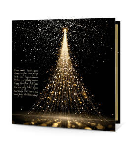 Carte de voeux Noël, or et paillettes