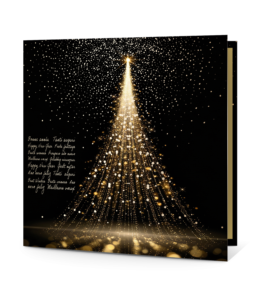 Carte de voeux Noël, or et paillettes