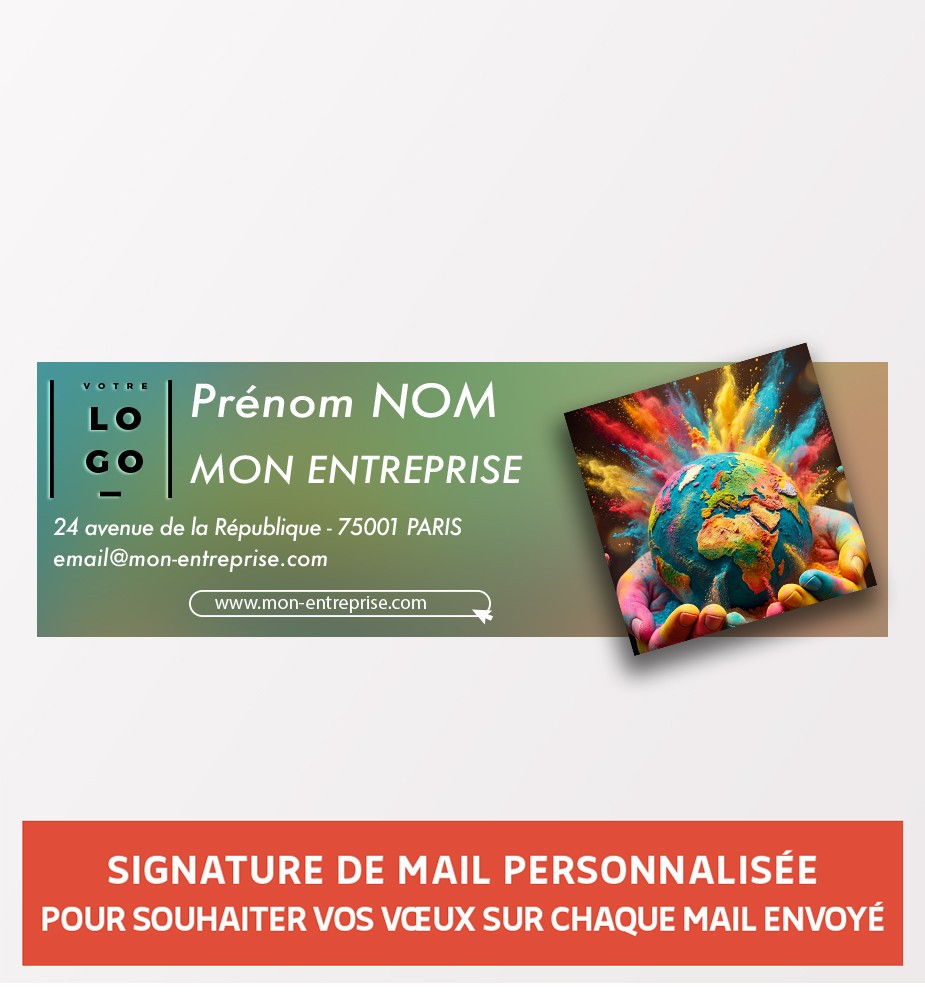 Signature de mail colorée avec logo et coordonnées